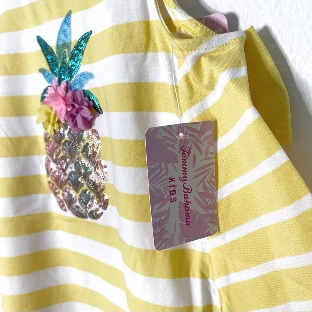 TOMMY BAHAMA Girls 3D sequins pineapple striped Dress With Hair Clip size M
